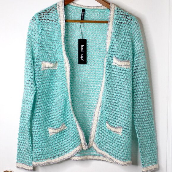 NWT Leshop Y2K Retro Style Turquoise Knit Cardigan Size S - Picture 2 of 13